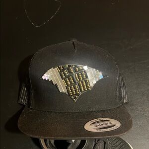 Black Snapback Hat with Silver and Gold Embellishments